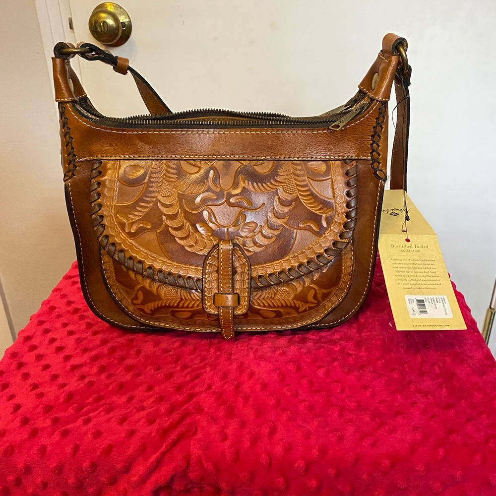 Burnished Tooled Collection handbag